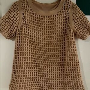 J. Crew Pale Pink Short Sleeve Crochet Top Lined